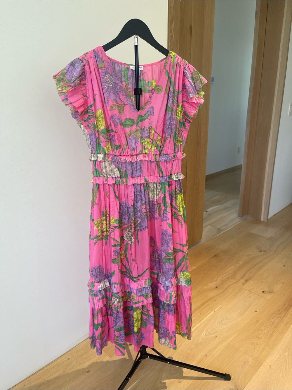 Current Air Pink Floral Ruffle Midi Dress